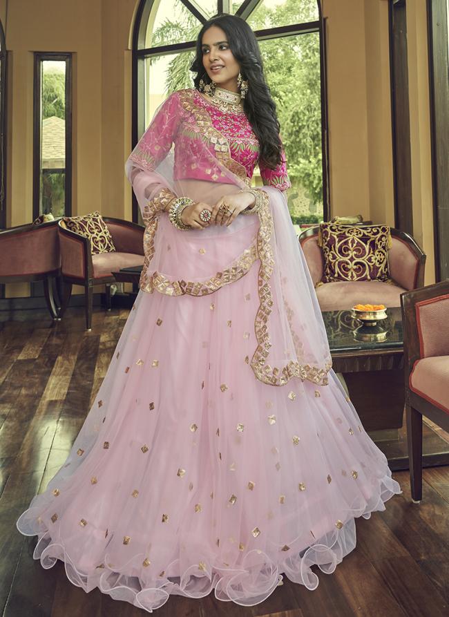 Heavy Nylon Net Baby Pink Wedding Wear Sequence Work Lehenga Choli